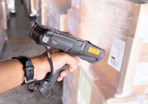 worker is scanning barcode scanner 